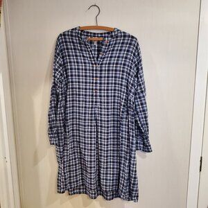 Embellish Blue & White Plaid Long Sleeve Tunic Dress Large 100% Cotton